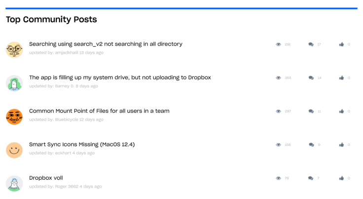 top community posts inside dropbox's knowledge base system